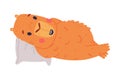 Cute baby capybara lying on pillow. Funny furry animal of South America cartoon vector illustration