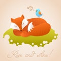 Cute baby card with sleeping red fox Royalty Free Stock Photo