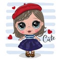 Cute cartoon Girl in red beret