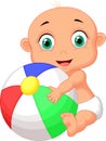 Cute baby cartoon holding colorful ball Royalty Free Stock Photo