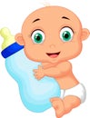 Cute baby cartoon holding milk bottle