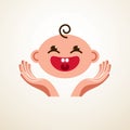 Cute baby cartoon vector flat icon, adorable happy and smiling child emoji.