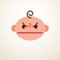 Cute baby cartoon vector flat icon, angry sad and unhappy child
