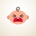 Cute baby cartoon vector flat icon, sad crying and unhappy child