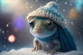 Cute Baby Chameleon Wearing A Hat