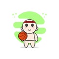 Cute baby character holding a basket ball Royalty Free Stock Photo