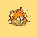 Cute baby cheetah cartoon sleeping face on pillow flat vector icon illustration
