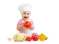 Cute baby chef with healthy food