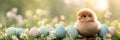 Cute Baby Chick Next To Festive Holiday Easter Eggs Spring Concept Royalty Free Stock Photo
