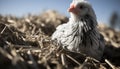 Cute baby chicken on farm, looking at camera in spring generated by AI Royalty Free Stock Photo