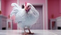 Cute baby chicken standing in chicken coop, looking at camera generated by AI Royalty Free Stock Photo