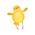 Cute baby chicken waving its wings, funny cartoon bird character vector Illustration on a white background Royalty Free Stock Photo