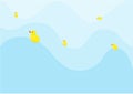 Cute baby chickens cartoon are swimming on the blue sea background, illustration vector. Animal cute background design concept Royalty Free Stock Photo