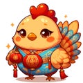 A cute baby chicks in chinese style, adorable, cartoon style, digital anime art, white background, t-shirt prints Royalty Free Stock Photo