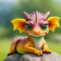 cute baby colorful dragon on mountain background. Generative AI