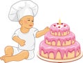 Cute baby confectioner with birthday cake