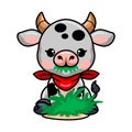 Cute baby cow cartoon eating grass Royalty Free Stock Photo