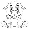 Cute baby cow cartoon sitting line art Royalty Free Stock Photo