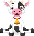 Cute baby cow cartoon sitting on white background Royalty Free Stock Photo