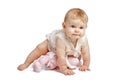 Cute baby crawling in sleeveless sundress