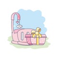 cute baby crib with gift box present Royalty Free Stock Photo