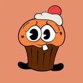 Cute baby cupcake. Vintage toons: funny character, vector illustration trendy classic retro cartoon style