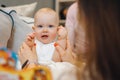 Cute baby daughter in an elegant dress with her mother Royalty Free Stock Photo