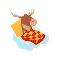 Cute baby deer sleeping on a cloud under blanket, lovely animal cartoon character, good night design element, sweet Royalty Free Stock Photo