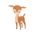 Cute Baby Deer Standing with Closed Eyes, Adorable Forest Fawn Animal Vector Illustration Royalty Free Stock Photo