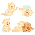 Cute baby in diaper vector character set