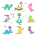 Cute Baby Dino Character Enjoy Summer Vector Set Royalty Free Stock Photo