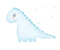 Cute Baby Dino Vector Illustration. Funny Blue Dreamy Dinosaur and Twinkle Stars. Royalty Free Stock Photo