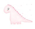 Cute Baby Dino Vector Illustration. Funny Pink Dreamy Dinosaur and Twinkle Stars.