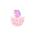 Cute baby dinosaur crying in the egg shell. Funny little dino calling his mother Royalty Free Stock Photo