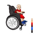 cute baby is disabled. in a wheelchair. leukemia