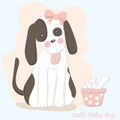 The cute baby dog with bone. Hand drawn cartoon style