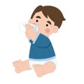 Cute baby drinking milk bottle cartoon illustration Royalty Free Stock Photo