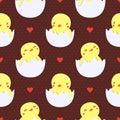 Cute baby ducks in eggs seamless pattern