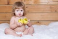 Cute baby eat apple. Solid food for infant. Child eating, nutrition concept. Royalty Free Stock Photo