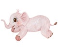 Cute baby elephant with big eyes watercolor illustration. Children illustration character Royalty Free Stock Photo
