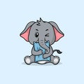 Cute baby elephant cartoon hug pillow flat vector icon illustration Royalty Free Stock Photo