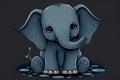 A cute baby elephant cartoon on a navy and white background. AI Royalty Free Stock Photo