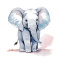 Cute baby elephant in cartoon style. front view. isolated on white background. flat illustration, The dust elephant with . Royalty Free Stock Photo