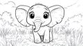 Cute baby elephant coloring page. Royalty Free Stock Photo