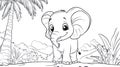 Cute Baby Elephant Smiling in the Jungle, Coloring Page Royalty Free Stock Photo