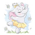 Cute baby elephant. The elephant dreams of becoming a ballerina. Fashion illustration drawing in modern style for clothes Royalty Free Stock Photo