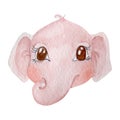 Cute baby elephant face watercolor illustration. Children illustration character Royalty Free Stock Photo