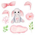 Cute baby elephant hand drawn watercolor illustrations set Royalty Free Stock Photo