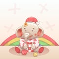 Cute baby elephant happy to get gift in christmas. Royalty Free Stock Photo