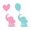Cute Baby Elephant Holding Balloons Silhouette Royalty Free Stock Photo
